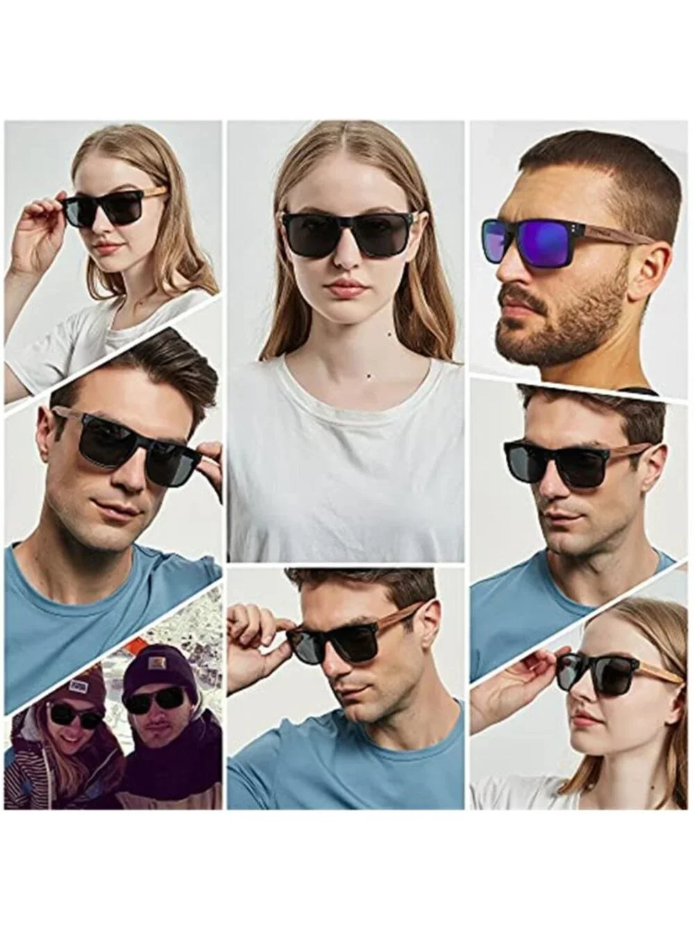 Wooden Polarized Sunglasses UV400 Square Shades Men Women Retro Eyewear